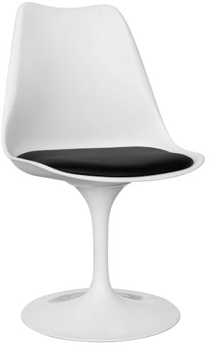 Iconik Interior Tulip Style Chaise de Salle à Manger - Chaise pivotante Blanche - Tulip Noir