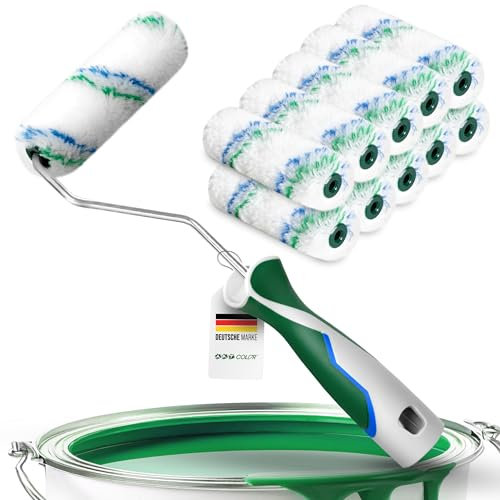 Farbwalzen Set – 10 Stück 10 cm Farbroller mit 12 mm Flor + 3K Bügel | Malerrollen für Wandfarbe, Kanten & Detailarbeiten | Profi-Malerwerkzeug für Innen- und Außenbereich