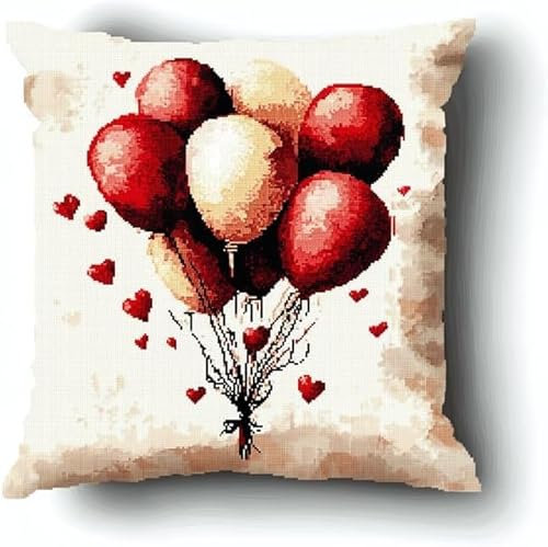 Rqwybcaxn Segmento 3D Ricamo Cuscino Gancio Di Chiusura Serie Palloncino Rosso Gancio Di Chiusura Fai-Da-Te Tappeto Kit Modello Cuscino Stampato Uncinetto Per Bambini Adulti 17X17 Pollici Artigianato