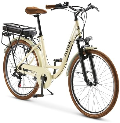 Nilox J5 PRO Bicicleta Eléctrica, Autonomía 65km y Velocidad 25 km/h, Motor Trasero 250 W y Batería Litio Extraíble 10 Ah, E-bike con Suspensión Delantera y Pantalla LED 5 Niveles, Blanco