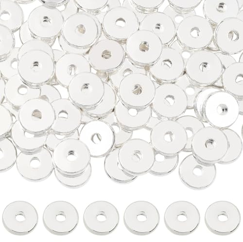 Beebeecraft 1 Caja de 200 Cuentas Espaciadoras Redondas Planas de 6mm 925 Cuentas Espaciadoras de Disco Heishi de Latón Bañadas En Plata de Ley para Pulseras Collares Y Bisutería Apilables de Verano