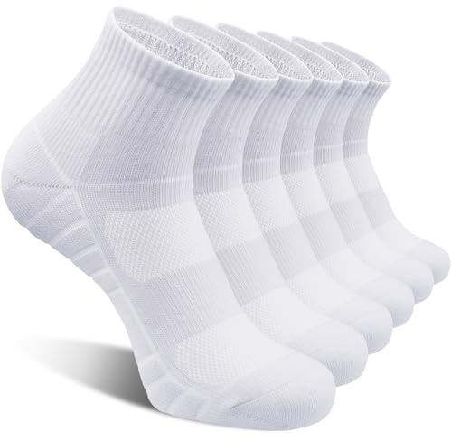 coskefy Sports Quarter Ankle Socks, Cushioned Anti-Blister Cotton Trainer Running Athletic Socks for Men Women 6 Pairs