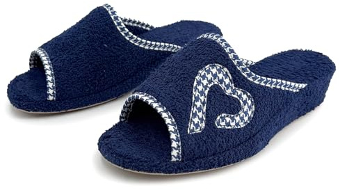 JOMIX Pantuflas Señora Rizo Toalla Punta Abierta Zapatillas para Casa Verano con Cuña Baja Chanclas Suela de Corcho Ligeras Ergonómicas Cómodas Ortopédicas Mayores Marine 37