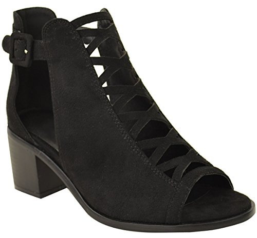 Fashion Thirsty Womens Ladies Low Mid Block Heel Ankle Boots Comfort Smart Office Formal Work Party Occasion Heeled Open Toe Lace Up Cut Out Shoes