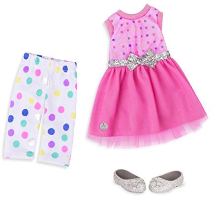 Glitter Girls Puppenkleidung Puppen Glitzer Outfit Kleid, Leggings und Schuhe Zubehör für Puppen, Spielzeug ab 3 Jahren GG50106Z 35,6 cm