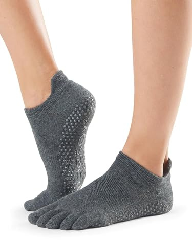 toesox Low Rise Grip Socks, Full-Toe, Charcoal Grey, X-Large