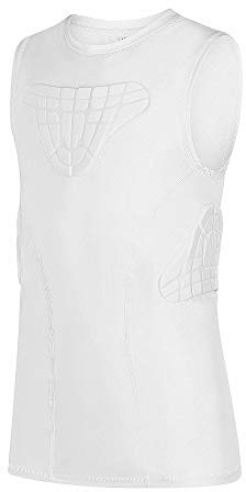 TUOYR Youth Padded Compression Shirt Kids Boys Pad Sleeveless Vest Protective Shirts Rib Chest Protector for Football Baseball (White Padded Vest, S)