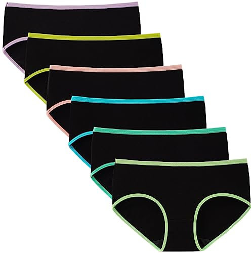INNERSY Unterhosen Teenager Mädchen Baumwolle Unterwäsche Stretch Slip Schwarz 6er Pack (M(Mädchen 10-12 Jahre alt), Buntes Schwarz)