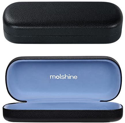 molshine Hard Shell PU Leather Glasses Case,Portable Eyeglass Case for Men Women Girl Travel Study Work (Black)