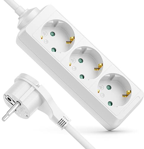 deleyCON 3 Fach Steckdosenleiste mit Flachstecker Stromleiste für Innenbereich 1,4m Kabel Flachkontakt-Stecker Robustes Kunststoffgehäuse Weiß