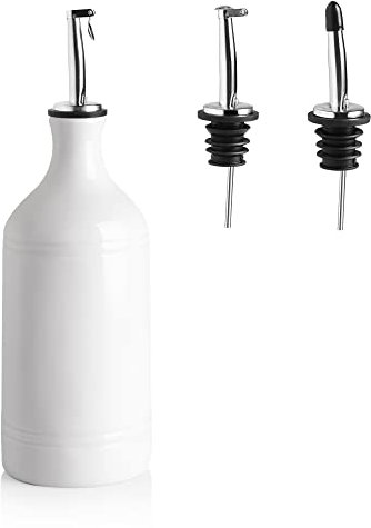 Sweejar Home Porcelain Olive Oil Dispenser Bottle, 460ml, White, Suitable for Storage of Oil, Vinegar, Soy Sauce and Other Liquids, Reusable, Dishwasher Safe