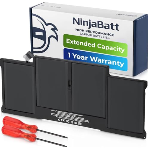 NinjaBatt Akku A1466 A1496 für Apple MacBook Air 13 Zoll (2010 2011 2012 2013 2014 2015 2016 2017) A1369 A1405 A1377 – Hochleistungsakku - [54,4Wh / 7,6V / 7160mAh]
