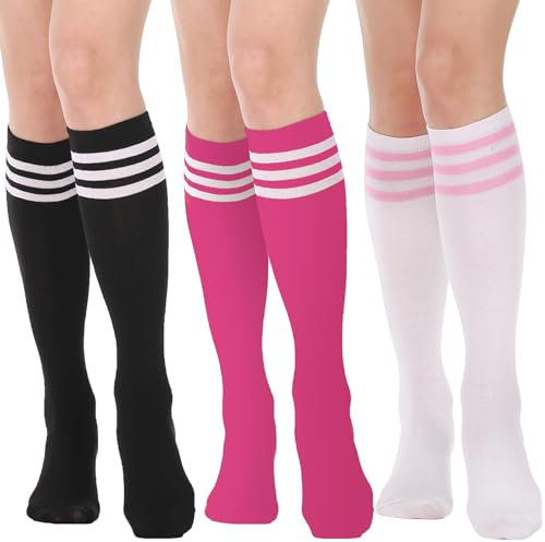 DRESHOW 3 Paar Damen Mädchen Kniestrümpfe Sportsocken Strümpfe Strümpfe Laufsocken Volleyball Cosplay Streifen Strumpf