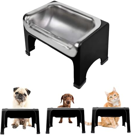 Fluff Trough 7.25 Inch Tall Elevated Bowls for Medium & Small Dogs - Stainless Steel Raised Bowl With Stand Holds 2 Cups of Pet Food - Vet Recommended, Dishwasher Safe Feeder Station
