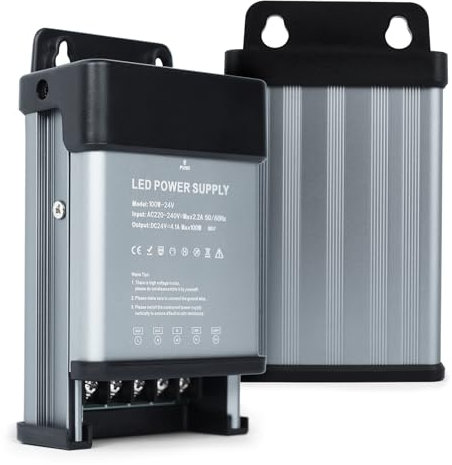 KSIBNW Transformador 220V a 24V 100W, Fuente de Alimentación Exterior Impermeable IP44 LED Driver Conmutada Fuente Alimentación de Voltaje Constante Driver de Bajo Voltaje para Tira LED