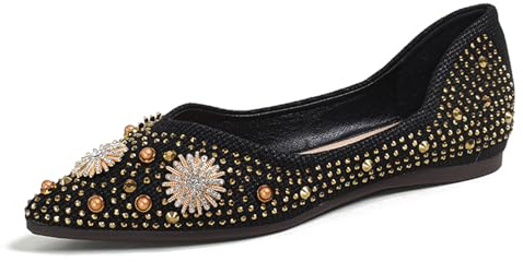 HROYL Women's Sparkle Pointed Toe Ballet Flats Pumps Rhinestone Wedding Ballerina Shoes 223-2 Black, 4.5 UK