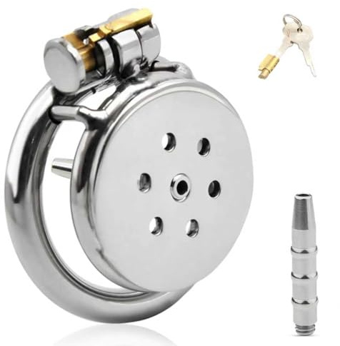 Cages de Chasteté Plate avec Plug Uretre à Filetage,Cage de Chasteté Design Ultra-Compact pour Port Discret,Chastity Cage Man,Sonde Uretre (S,40mm)