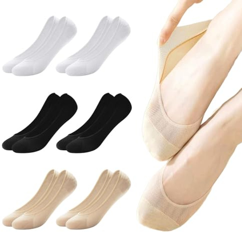 Calzini Fantasmini Donna, 6 Paia Calzini Invisibili Morbidi Antiscivolo, Calzini Morbidi e Traspiranti in Nylon, Antiscivolo Calze Barca, per Mocassini Sneakers, Taglia Unica