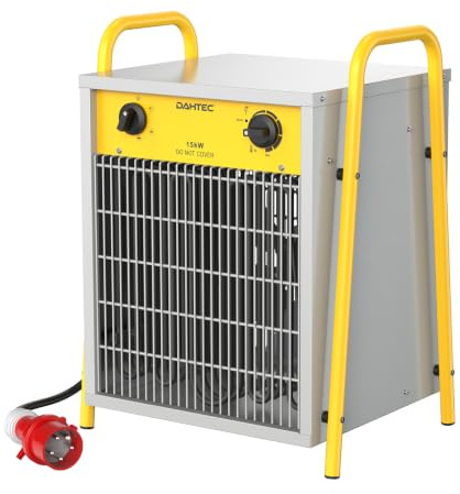 DAHTEC 15 kW Enhanced Electric Fan Heater - Steel Casing - Portable Heaters | Industrial, 400V, Thermostat, Overheat Protection, Ideal for Construction Site, Garage, Greenhouse