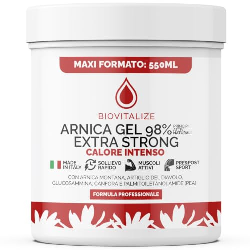 Biovitalize Arnica Gel Forte 550ml, Crema Riscaldante Muscoli e Articolazioni Effetto Caldo Post-Allenamento con Artiglio del Diavolo e PEA per Recupero Sportivo e Sollievo Cervicale