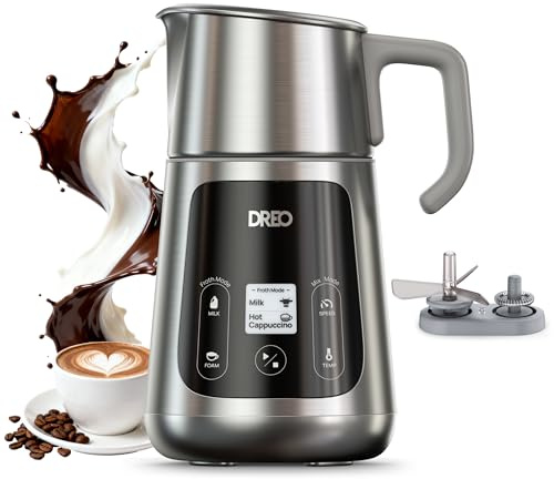 DREO All in 1 Electric Milk Frother [Upgraded], Automatic Milk & Hot Chocolate Maker, Silent Frother for Latte Art Microfoam, Cappuccino, 30+ Drinks, Easy to Clean, Dishwasher Safe, LED Display