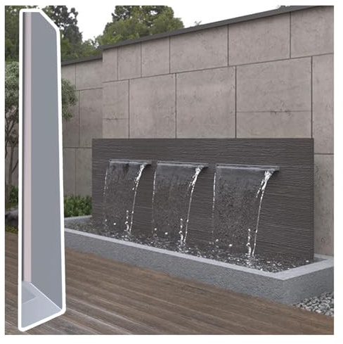 AMUFJJ Cascada Piscina Aliviadero De Cascada De Acero Inoxidable Empotrado En Pared, Kit De Aliviadero De Cascada De Flujo Uniforme con Conector, Decoración para Jardín(Silver,60cm/2ft)