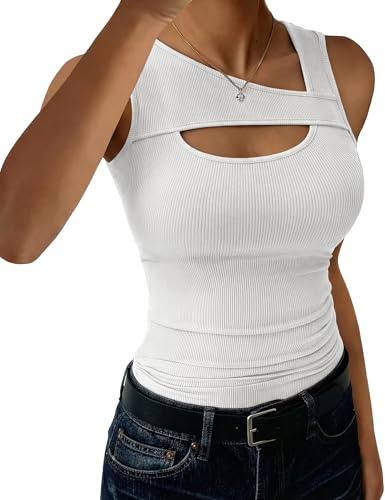 Aottori Débardeur Femme sans Manches Décolleté Haut Été Côtelé Slim Uni | Doux et respirant, décolleté féminin, texture côtelée extensible, tenue ajustée, adapté aux journées chaudes et sorties
