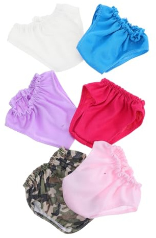 Homoyoyo 6pcs Miniature Doll Underwear Set for 18 Inch ‘dolls – Reusable Cotton Blend Doll Diapers in Blue White Pink Red Purple and Green
