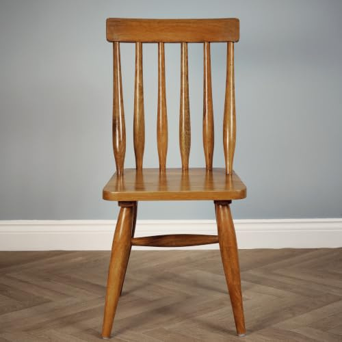 Elm home and garden Solid Mango Wood Dining Chair – Medium Oak Finish Fully Assembled Wooden Kitchen Chair, No Veneer Rustic Farmhouse Dining Room Chair with Spindle Back for Dining Table, Kitchen &