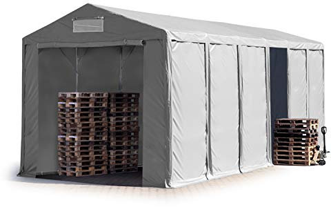 TOOLPORT Lagerzelt Industriezelt 6x12 m Zelthalle mit 4m Seitenhöhe PVC Plane 850 N grau wasserdicht Ganzjahreszelt mit Reißverschlusstor