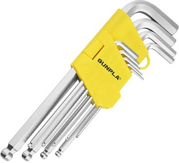 Gunpla Ensemble Clé Allen Hexagonale Tête Sphérique à Long Bras Bout Rond Boule Lot de 9 Pièces avec Boîtier de Rangement 1.5-10mm pour Entretien De La Maison Chantier Projet