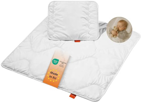 sleepling 194476 Enfant Set pour lit de bébé | Couette d’été légère 100 x 135 cm | Oreiller Plat 40 x 60 cm | 100% Microfibre | Made in EU | Ökotex 100 | Garantie de Chaleur, Blanc