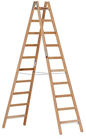 Holz Sprossenstehleiter jeweils 10 Sprossen mit Eimerhaken