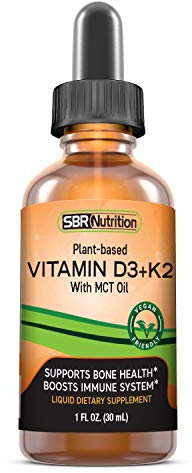 MAX Absorption Plant-Based Vitamin D3 + K2 (MK-7) Liquid Drops with MCT Oil, Peppermint Flavor, Helps Support Strong Bones and Healthy Heart