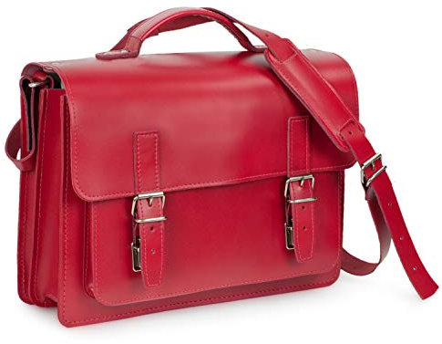Hamosons - Lässige Aktentasche/Lehrertasche Größe M aus Leder, helles Kirsch-Rot, Modell 605
