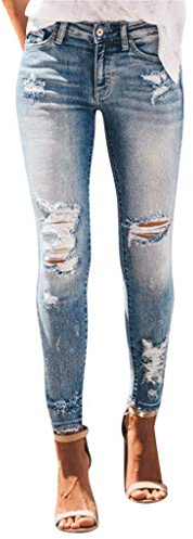 Pantalones Vaqueros elásticos para Mujer con Tira de Botones visibles, Elegantes, Cintura Alta, Ajustados, de Estilo Urbano, Azul
