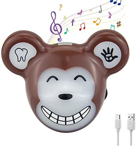 HONWELL Musik Timer - Wiederaufladbare Zahnputzuhr für Kinder Mit LED Farblicht und 12 Songs, Händewasch Timer zur Hygienischen Reinigung der Hände und Zähne, Affe