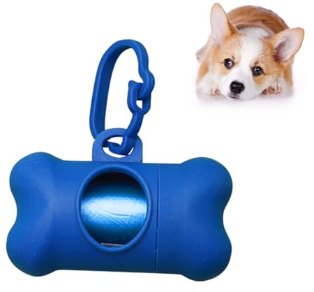 ZENVALY Disitributeur de Sacs à Crottes pour Chiens, Distributeur de Sac à déchets de Chien avec Laisse Clip, 1 Rouleau Sacs pour Déjections Canines, Bleu