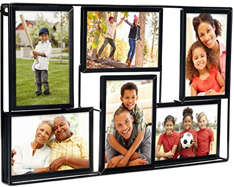 EXCELLO GLOBAL PRODUCTS 3D Wireframe Collage Photo Frame, Holds 6 4x6 Photos, Black