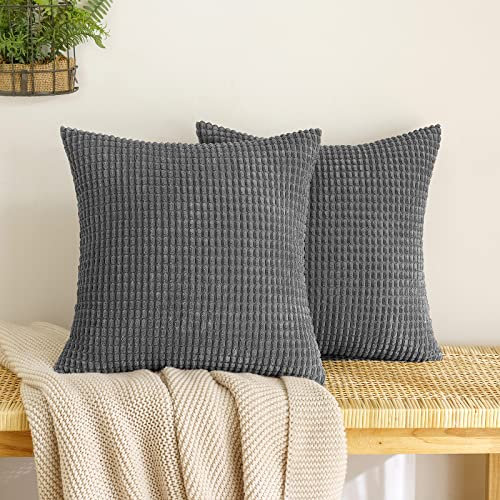 EMEMA Kordsamt Kissenbezug Granulat Dekorative Sofakissen Dekokissen Kissenbezüge Couchkissen Kissenhülle Weich Kissen Bezug Zierkissen für Sofa Couch Wohnzimmer 2er Set Dunkelgrau 50x50 cm