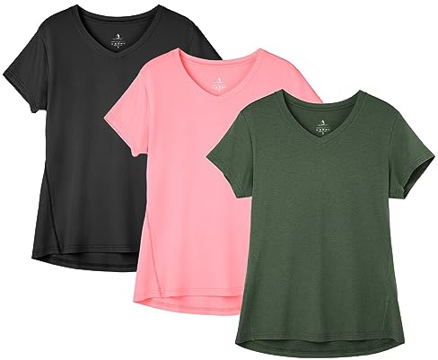 icyzone - Camiseta deportiva para mujer, manga corta, cuello de pico, para correr, yoga, paquete de 3 unidades, XXL