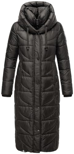 Navahoo Damen Wintermantel Warmer Steppmantel extralang mit Kapuze Waffelchen Black Gr. L