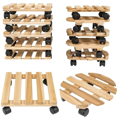 ITA Pflanzenroller 10er Set Rolluntersetzer aus Buchenholz - Traglast 120 kg - 5x Rund Ø 30 cm & 5x Eckig 30x30 cm - Untersetzer aus Massivholz für Pflanztöpfe, Möbel - Indoor & Outdoor - Made in EU
