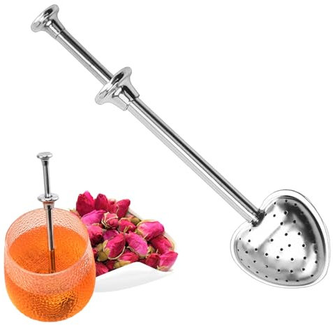 Kaxenig Tea Filter, Heart Shaped Loose Tea Steeper, Powdered Sugar Shaker Duster, Flour Sifter for Baking, Telescopic Tea Strainer,Tea Infuser for Loose Tea, for Powdered Sugar, Flour, and Spices