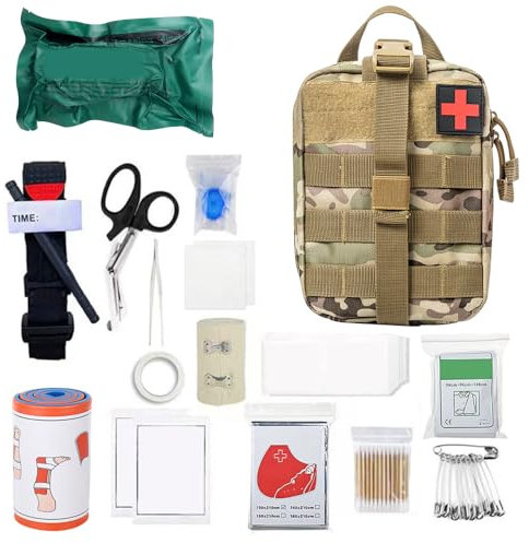 Mineup Erste Hilfe Set Outdoor, 46 Stück Erste Hilfe Trauma Set, Survival Set First Aid Kit, first aid kit Military, Medizinische Tasche für Camping, Jagd, Wandern, Zuhause,Auto und Abenteuer