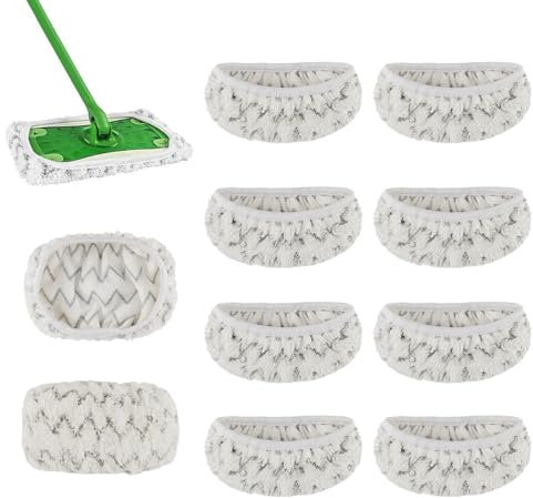 10 Stück für Swiffer Bodentücher Tücher Bezug 25,4x11,5cm Set, Mikrofaser Wiederverwendbar für Swiffer Sweeper Mop Bodenwischer Nass Trocken Wischmopp Bezug, für die Reinigung von Hartböden, Holzböden