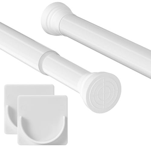 GOOWIN Shower Curtain Pole,80-204 cm Extendable Shower Curtain Pole,Non-Slip Shower Curtain Rod No Driling & Rust-Resistance Metal Spring Tension Rod for Bathroom Wardrobe Window (1PC/White)