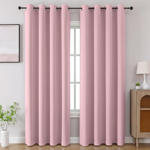 CUCRAF Blackout Curtains 84 inch Length 2 Panels Set, Room Darkening Drapes for Living Room Bedroom, Thermal Insulated Light Blocking Grommet Window Curtain (W52 x L84 Inch, Light Pink)