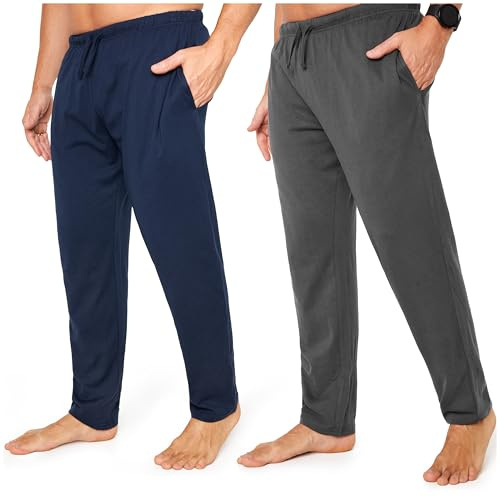 CityComfort Pantalon Pyjama Homme, Pantalons de Détente en Jersey avec Poches, Lot de 2 (M, Navy/Gris, Taille à cordon)