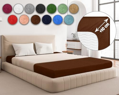 Sesto Senso Spannbettlaken 180x200cm Braun für Topper Frottee mit Gummizug 100% Baumwolle